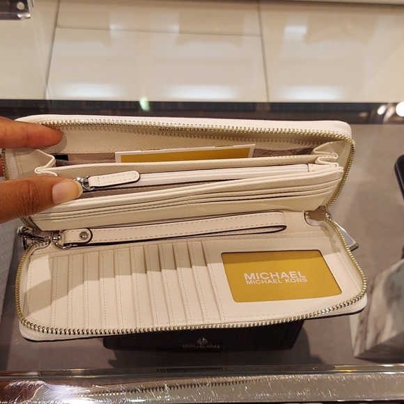 Bright White Logo Michael Kors wristlet